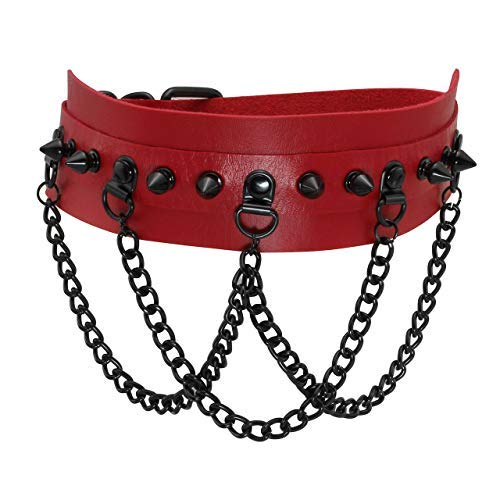 Manfnee Chain PU Leather Collar Choker Punk Goth Studded Rivet Choker Necklace for Men Women