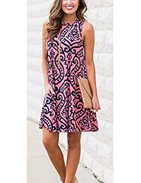Vestido sin mangas para dama, verano, playa, floral, cambio de bolsillos, casual Swing, damasco suelto