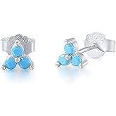 Silver 3 Leaf Clover Flower Earrings Cz Turquoise 18k Gold Plated Triangle Triple Three Stone Stud Earrings
