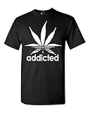 Addicted White Leaf T-shirt Weed Smoker Shirts Large Black