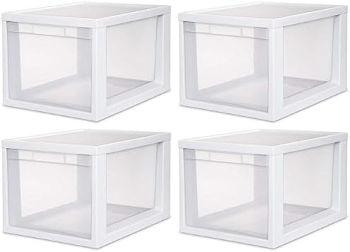 4 Sterilite 23658006 Medium Tall Modular Stacking Storage Drawer Clear Container - Holds Variety of Items