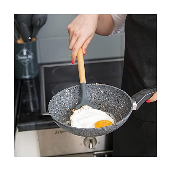 Kitchen-Utensil-Set-16-Piece-Silicone-Kitchen-Gadget-for-Cooking-Baking-Non-Stick-Non-Scratch-Cookware-Set-with-Wooden-Handle-Heat-Resistant-Silicon-Spatula-Tool-Set-with-Holder-Dark-Grey Kitchen Utensil Set - 16 Piece Silicone Kitchen Gadget for Cooking, Baking - Non Stick Non Scratch Cookware Set with…