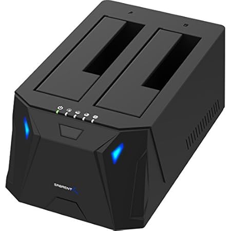Sabrent USB 3.0 zu SATA I/II/III Dual Bay Externe Festplatte Dockingstation für 2,5 oder 3,5 Zoll HDD, SSD mit Festplattenkop