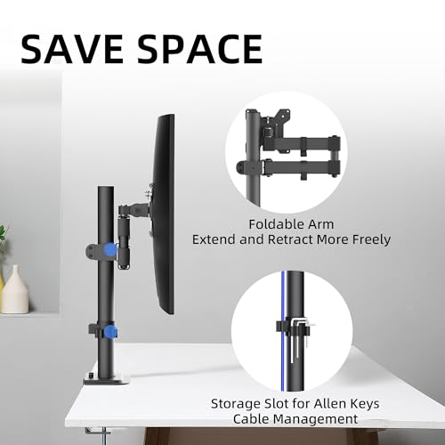 Single Monitor Arm Desk Mount, Max. Load 10kg, Adjustable Mount with Tilt Swivel Rotation for 13-32 inch LCD LED Screens, 2 Mouting Options, Vesa 75x75/100x100mm