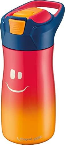 - Botella de Agua - Colección Concept Kids - Botella de Acero Inoxidable de 430 ml - Color Rosa - Fácil de Abrir con Botón de Bloqueo - Incluye un Asa - Limpieza Sencilla