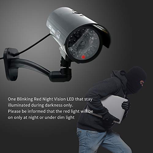 Dummy Security Camera Bullet Fake CCTV Outdoor Indoor Imitation Wall and Dome Surveillance with Flashing Blinking LED, Warning Sticker, 4 Packs, Black