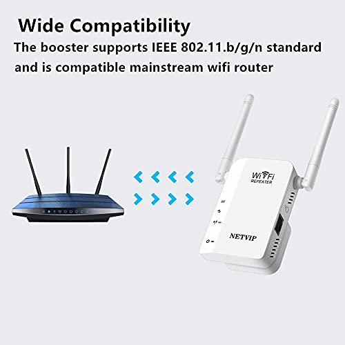 NETVIP WiFi Extender WiFi Booster WiFi Range Extender 300Mbps 2.4GHz,AP/Repeater Mode With Dual External Antennas Amplifier Wifi Range Extender Wifi Repeater Universal Comply With 802.11n/g/b - White