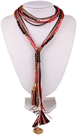 Girl Era Bohemian Long Tassel Bead Y Necklace Layered Vintage Costume Braided Jewelry,r