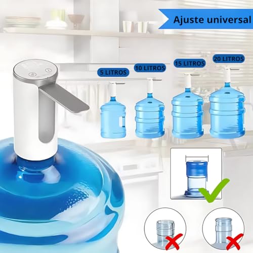 Bomba De Água Galão Recarregavel bebedouro Dispensador sugador puxador Automático Display Digital e Botão Smart Touch Linha Premium (Branco)