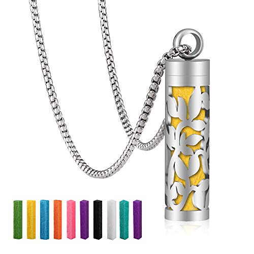 Essential Oil Diffuser Necklace 316L Stainless Steel Diffuser Aromatherapy Diffuser Pendant Locket Full Hollow Whistle-Shaped Pendant with 10 Reusable Felt Pads for Women/Men