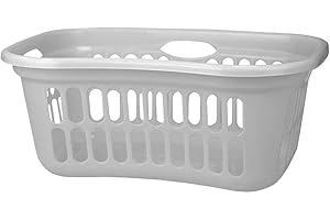Home Basics Curved Hip Holding Large Capacity Lightweight Plastic Laundry Basket with Easy Grab Handles, White (LH47609)