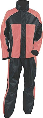 WOMEN'S MOTORCYCLE BLACK PINK 2 PCS WATERPROF LIGHTWEIGHT RAIN SUIT RAIN GEAR (XL Regular)