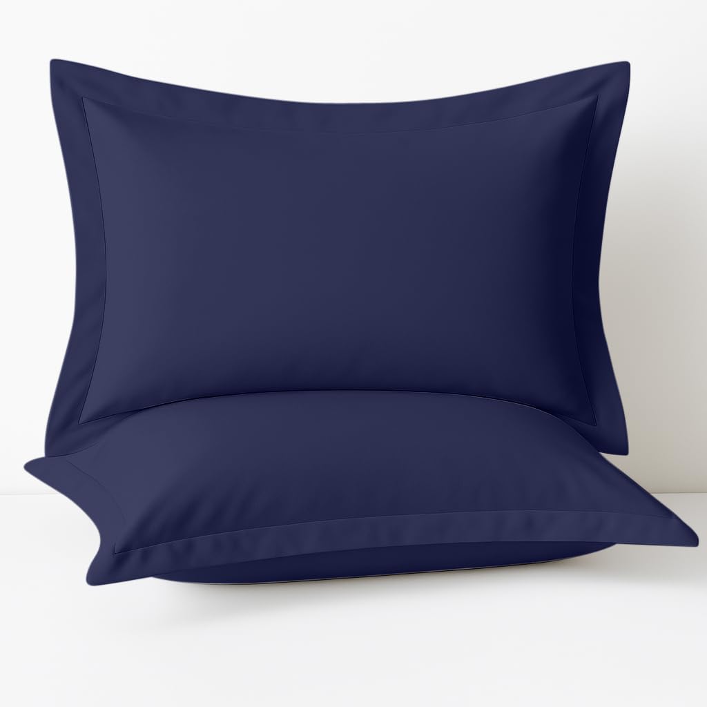 Comfort Beddings Heavy Quality 600 Thread Count 100% Egyptian Cotton Oxford Pillow Cases Pack Of 2 - Navy Blue (Standard Size 50 x 75 CM)