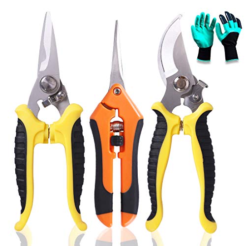 Ginbel Direct 3 Pack Gardening Pruner Shears Stainless Steel Blades Garden Cutter Clippers Pruning Hand Tools Garden Scissors Kit