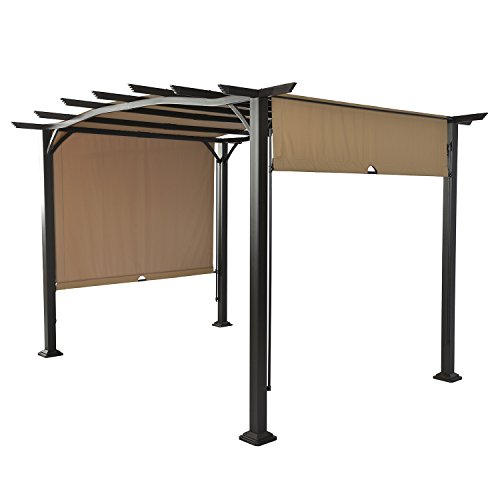 LCH 12 x 9 Ft Pergola Outdoor Steel Frame Patio Sunshlter Retractable Canopy Shades for Garden o ...