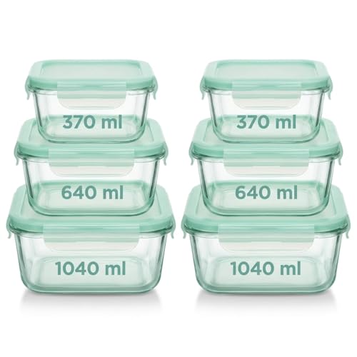 Conjunto 6 Potes Herméticos de Vidro com Tampa, 370ml 640ml 1040ml | Vedação Airtight, Ideal para Geladeira, Ideal para Freezer, Ideal para Marmita, Tampa Branca