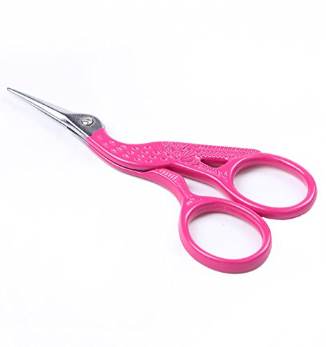 BIHRTC 3.6" Stainless Steel Sharp Tip Classic Stork Scissors Crane Design Sewing Scissors DIY Tools Dressmaker Shears Scissors for Embroidery, Craft, Needle Work, Art Work & Everyday Use (Hot Pink)