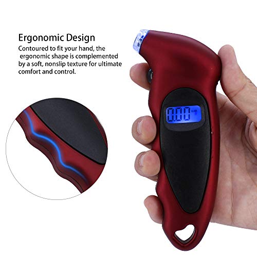 HUIQIAODS Digital Tire Gauges 150 PSI 4 Pressure Units with Lighted Nozzle Backlit LCD and Non-Slip Grip for Vehicle Motorcycle Bike - Red - Thumbnail 4