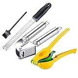 Garlic Press Citrus Squeezer Zester Kitchen Utensil Set 3-pack, Premium Metal Lemon Lime Press Juicer Stainless Steel Professional Garlic Ginger Smasher Cheese Grater