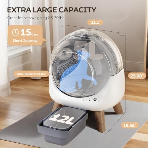 Beokeo Automatic Cat Litter Box, Self Cleaning Litter Box for Multiple Cats, Smart App Control, Safety Sensors, 15-Day Odor Control, Large Capacity Cat Litter Box for Cats up to 18 lbs, White