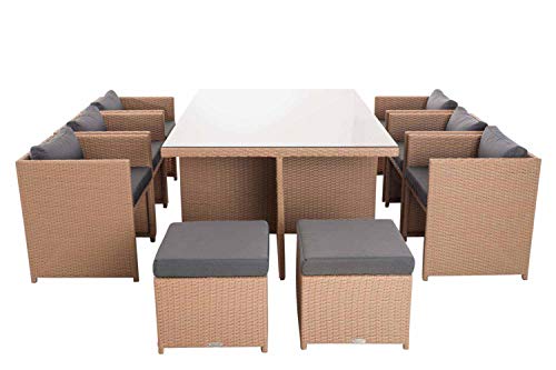 CLP XXL Polyrattan-Sitzgruppe Maui | Gartengarnitur bestehend aus 6 Sesseln, 4 Hockern und einem Esstisch | Sitzgruppe… – Bild 5