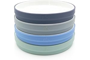 Elk and Friends Kids 7.8” Porcelain White Plates with Silicone Sleeves | Suitable for Babies/Toddlers | Microwave & Dishwasher Safe | Non Slip Dinnerware | Snack Dishes | 4 Pack