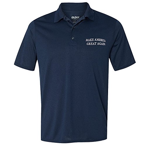 Men's Donald Trump Make America Great Again Embroidered Poly Jersey Sport Shirt - Navy - 3XL