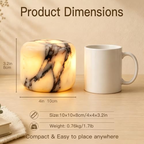 Marmor Marble Lamp Table Lamp Unique Stone Touch Lamp Pat Lamp Type-C 3 Way Bedside Lamp Ambient Light Bedroom Stands Night Light Decorative LED Warm Portable Lamp Rechargeable(Calacatta Purple)