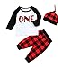 Younger star Newborn Baby Outfits Long Sleeve T-Shirt with Red Plaid Pant and Hat Christmas Costume (White, 18-24 Months)