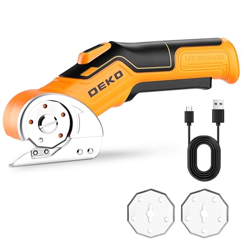 DEKOPRO 3.7 V Electric Scissors for Potatur Cordless Multifunction Cutter Shears – Powerful in Cutting, Ideal for Cardboard, Fabrics, Leather, Carpets and Plastic (Yellow)