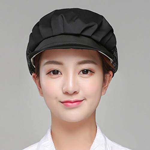 Flameer 5Pcs Black Half Mesh Chef Waiter Cap Restaurant Kitchen Workshop Hair Net Cooling Reusable Bouffant Adjustable Food Service Hair Hat Protective