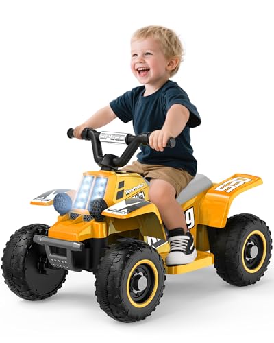 ANPABO 6V 7AH Kids ATV Ride On Toy, 4 Wheeler for Toddler w/Headlight, Forward & Reverse, Horn, Music Player, USB, MP3, Treaded Tires, Ideal Gift for Toddlers(Yellow)