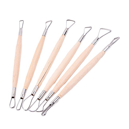 image for Gosear 6PCS Double-Head Wood Handle Stainless Steel Knife Clay Sculpti