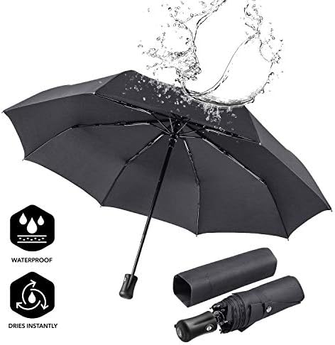 boy Travel Umbrella Compact Umbrella Automatic Folding, Auto Open Close, Windproof Reinforced Frame (Black)