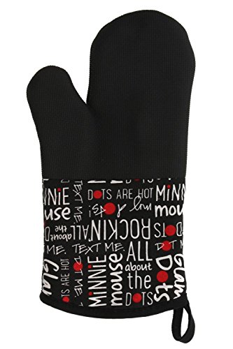 Disney Puppet Oven Mitt & Potholder w/Neoprene for Easy Gripping, Heat Resistant up to 500 Degrees F, Minnie Mouse Glam Dots, Black