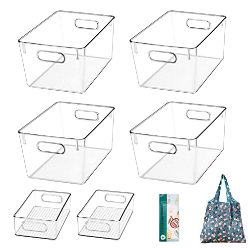 6 Pack Clear Space Plastic Storage Bins Fridge Organizer Kitchen