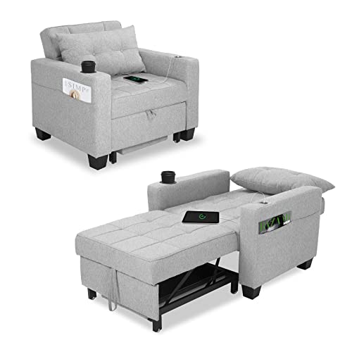 DURASPACE Futon Sofa Bed, 3 in 1 Convertible Sofa Chair Bed, Adjustable Backrest Chair, Chaise