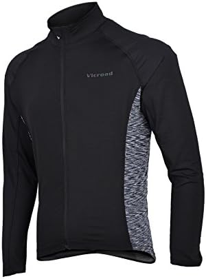VICROAD Men's Full Zip Long Sleeve Cycling Jersey - Outdoors Sports Bike Bicycle Shirt - Breathable and Quick Dry - Black XL