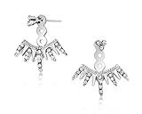 Stunning Silver Spiked Ear Jacket Sparkle Earrings w/ Gift Box & Earring Card