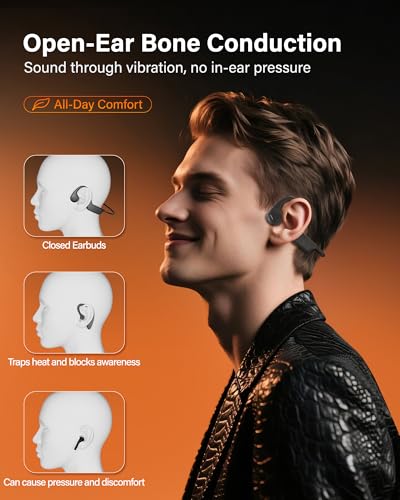 New Bone Conduction Headphones Bluetooth 6.0 Open Ear Headphones with Mic, Balanced Audio, Reduced Sound Leakage, IP54 Waterproof Secure Fit, Wireless Sports Headphones for Running, Workout & Cycling