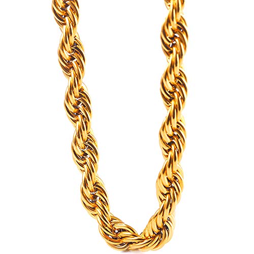 TUOKAY Long Heavy Huge Gold Rope Chain Necklace for Rapper 12mm 30" Long Sparkling Big 18K Gold Rope Chain Costume for Rap Gangsta