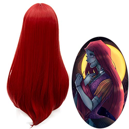 60cm Long Straight Red Center Part Halloween Cosplay Wigs