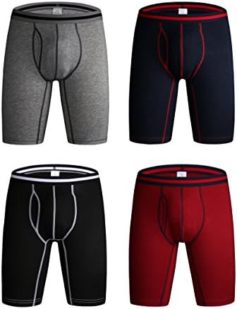 Nowee Mens Cotton Boxer Briefs Long Leg Underwear No Ride Up