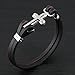 Fate Love Men's Black Brown 2-Tone Leather Titanium Steel Cross Bracelet Wristband, 8.26 Inches (black & silver)