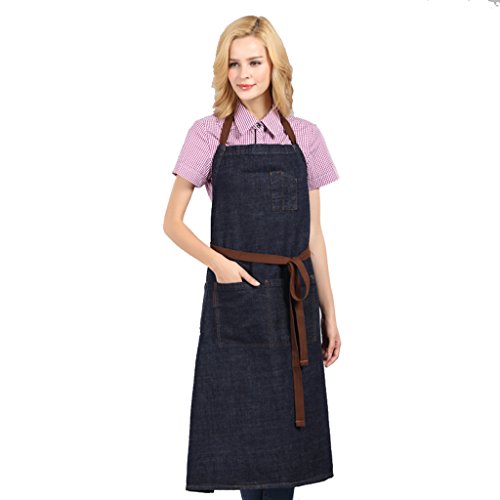 Blue denim fashion kithen home restaurant chef apron with pockets and waist belt for men and women
