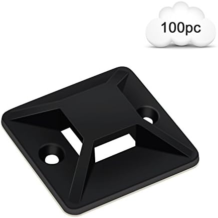 Zaker Cable Tie Mounts, 25mm x 25mm Adhesive Cable Tie Mount Base Holders，Strength for Long-Term Use and Perfect for Home, Office (Black, Pack of 100)