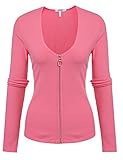 ANGVNS Womens V-neck Long Sleeve with zip-top