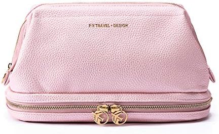 Leather Toiletry Bag Travel Cosmetic Wash Bag Women Large Capacity with Hanging Hook for Toiletries Cosmetics Compartments Gift for Business Travel Gym (Pink)