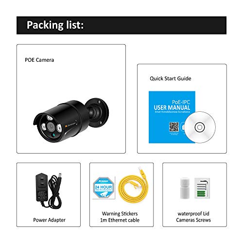 Jennov HD 1080P POE IP Security Camera Outdoor Home Surveillance Video CCTV Camera with 3.6mm Lens IR-Cut Night Vision Free Remote View App Motion Detection IP66 Weatherproof(Black)