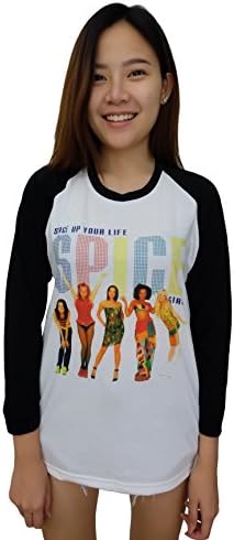 mudmee Unisex Adult Spice Girls White Shirt Long Black Sleeves